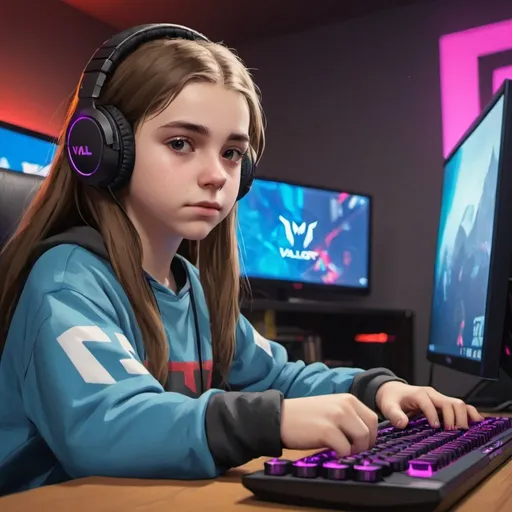 Prompt: a 14 year old gamer girl playng Valorant
