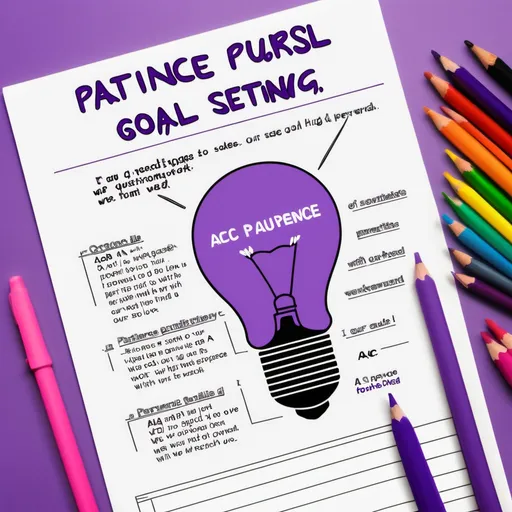 Prompt: create a one page goal setting worksheet for high school student colour shades of purple - add images of A+ a lighted bulb a rainbow - heading ACEC Goal Setting - add the quotation ."Patience fuels our journey so that each step moves us forward, Passion ignites our purpose and we work with love, and Perseverance ensures we reach our destination and enjoy the reward."