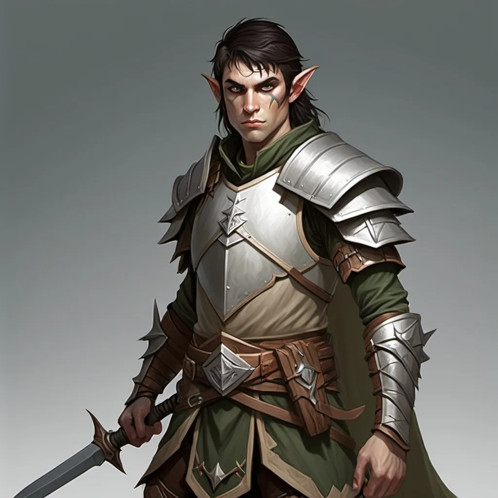 Prompt: Create a picture of a half elf half human fighter from the game pathfinder