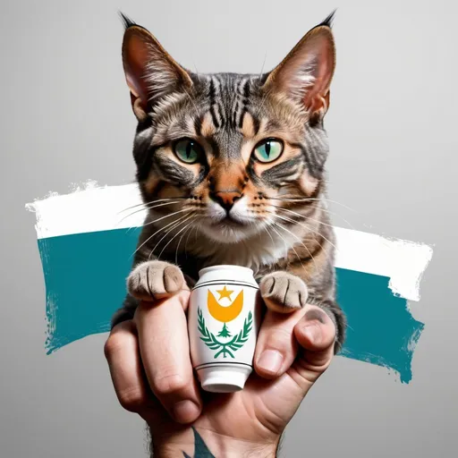 Prompt: generate on cat with  cyprus flag on forgraound and tattoo machin in his hand on color



