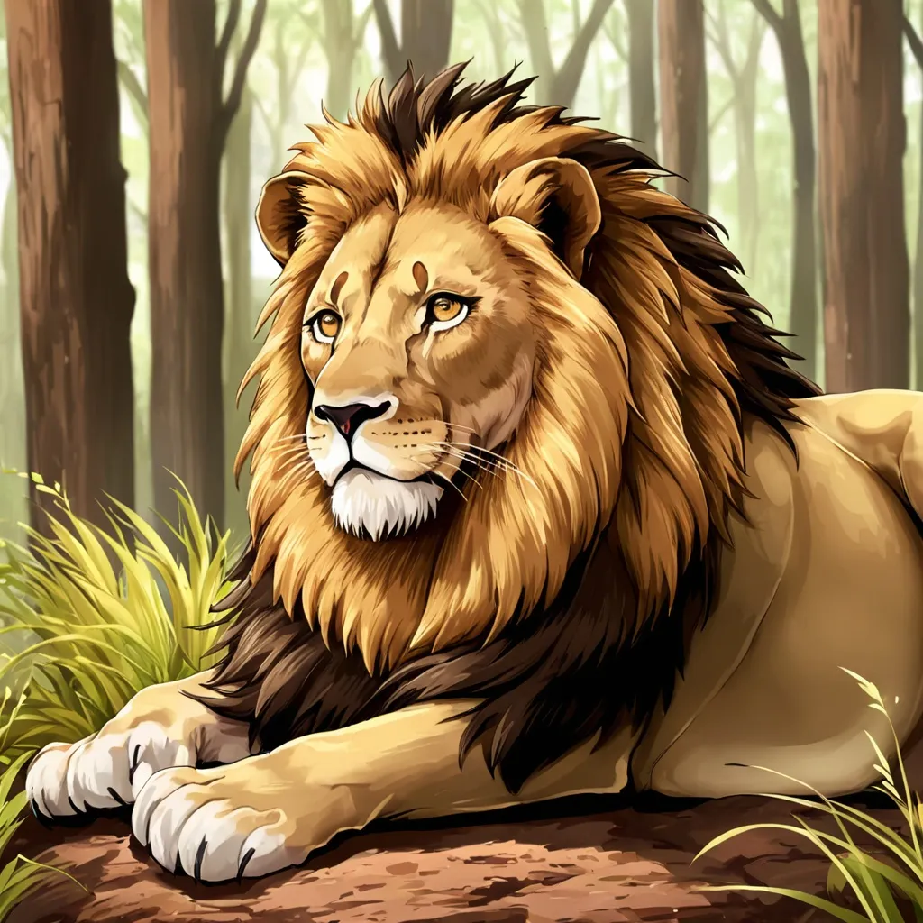 Prompt: a wild lion who is king of forest