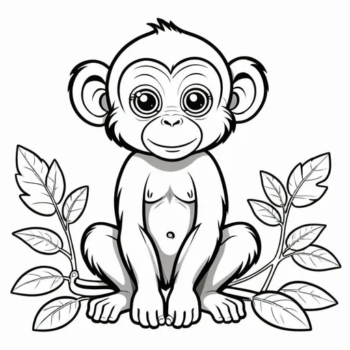 Prompt: A cute monkey on the white background, coloring page for kids, full body of  monkey