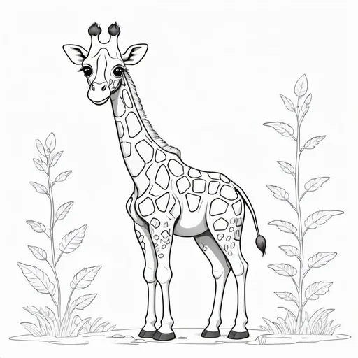 Prompt: A cute giraffe on the white background, coloring page for kids, full body of  giraffe