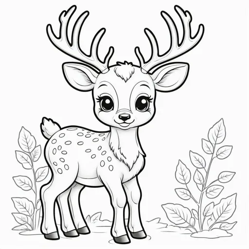 Prompt: A cute deer on the white background, coloring page for kids, full body of  deer