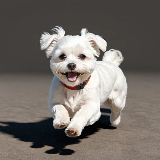 Prompt: a white Maltese running on the ground. smiling. 3d
