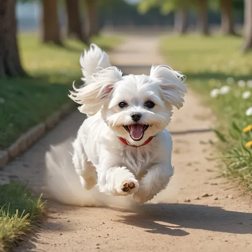 Prompt: a white Maltese running on the ground.Maltese is smiling this picture is 3D illust
