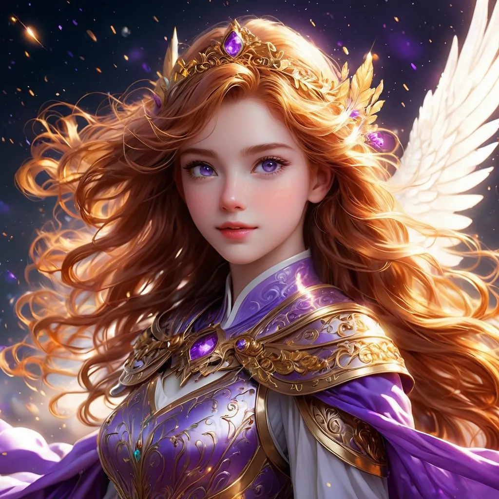 Prompt: Full body visible, oil painting, young 22 years old Human pale freckly girl, pale-skinned-female, ((beautiful detailed face and glowing anime purple eyes)), long auburn hair, rosy cheeks, sly grin, looking at the viewer, queen wearing Tyrian purple dress, raising her holy scepter to the sky, intricate hyper detailed hair, intricate hyper detailed eyelashes, intricate hyper detailed shining pupils, #3238, UHD, hd , 8k eyes, detailed face, big anime dreamy eyes, 8k eyes, intricate details, insanely detailed, masterpiece, cinematic lighting, 8k, complementary colors, golden ratio, octane render, volumetric lighting, unreal 5, artwork, concept art, cover, top model, light on hair colorful glamourous hyperdetailed ((Battlefield)) background, intricate hyperdetailed battlefield, ultra-fine details, hyper-focused, deep colors, dramatic lighting, ambient lighting god rays | by sakimi chan, artgerm, wlop, pixiv, tumblr, instagram, deviantart