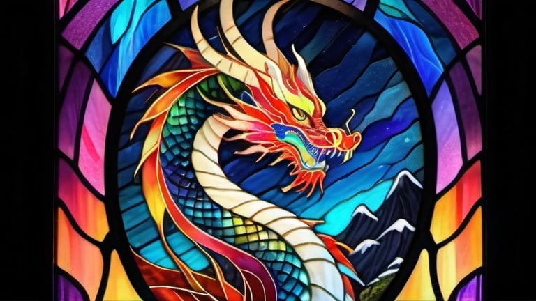 Prompt: Japanese dragon in the style of traditional Japanese art, vibrant aurora borealis in the background, intricate dragon scales, mythical creature, colorful and dynamic, high quality, traditional art style, vibrant colors, aurora borealis, detailed scales, mythical, Japanese art, breathtaking lighting, flying through the night sky
