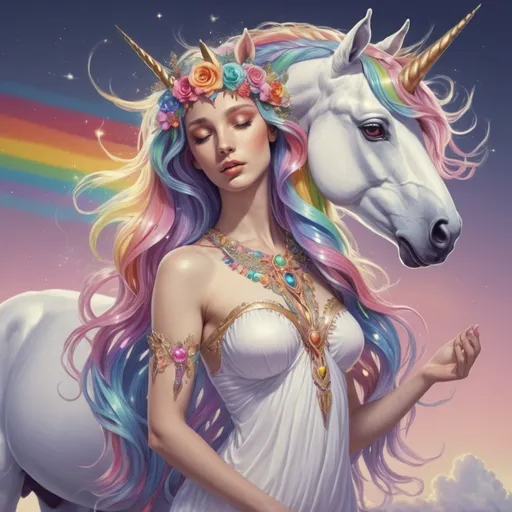 Prompt: rainbow unicorn goddess