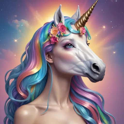 Prompt: rainbow unicorn goddess