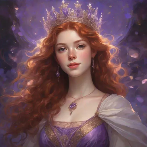 Prompt: Full body visible, oil painting, young 22 years old Human pale freckly  White woman, pale-skinned-female, ((beautiful detailed face and glowing anime purple eyes)), long auburn hair, rosy cheeks, sly grin, looking at the viewer, queen wearing Tyrian purple dress, raising her holy scepter to the sky, intricate hyper detailed hair, intricate hyper detailed eyelashes, intricate hyper detailed shining pupils, #3238, UHD, hd , 8k eyes, detailed face, big anime dreamy eyes, 8k eyes, intricate details, insanely detailed, masterpiece, cinematic lighting, 8k, complementary colors, golden ratio, octane render, volumetric lighting, unreal 5, artwork, concept art, cover, top model, light on hair colorful glamourous hyperdetailed ((Battlefield)) background, intricate hyperdetailed battlefield, ultra-fine details, hyper-focused, deep colors, dramatic lighting, ambient lighting god rays | by sakimi chan, artgerm, wlop, pixiv, tumblr, instagram, deviantart