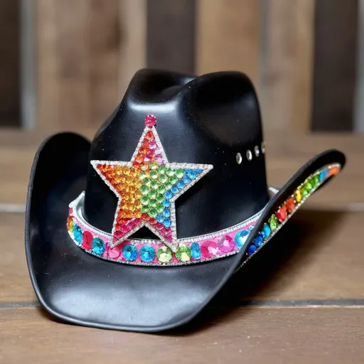 Prompt: dolly inspired rainbow rhinestone cowgirl