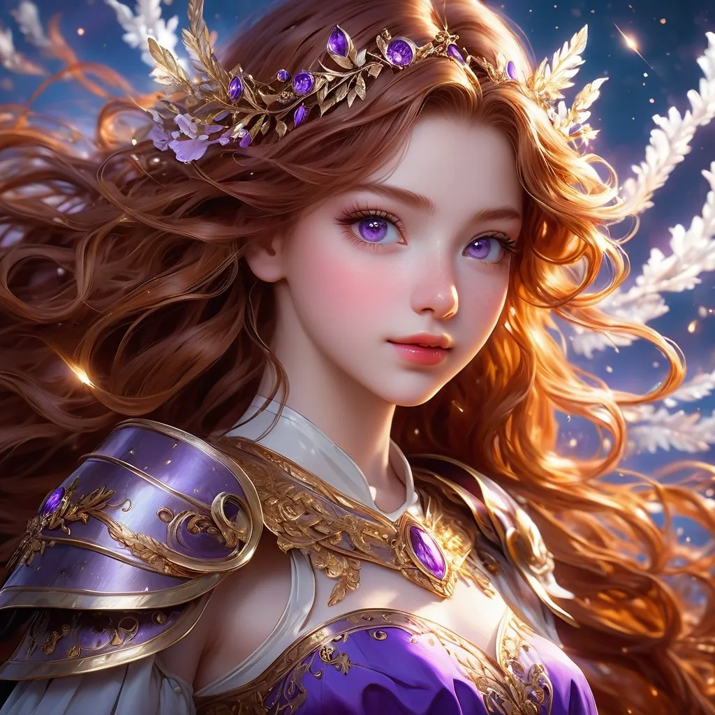 Prompt: Full body visible, oil painting, young 22 years old Human pale freckly girl, pale-skinned-female, ((beautiful detailed face and glowing anime purple eyes)), long auburn hair, rosy cheeks, sly grin, looking at the viewer, queen wearing Tyrian purple dress, raising her holy scepter to the sky, intricate hyper detailed hair, intricate hyper detailed eyelashes, intricate hyper detailed shining pupils, #3238, UHD, hd , 8k eyes, detailed face, big anime dreamy eyes, 8k eyes, intricate details, insanely detailed, masterpiece, cinematic lighting, 8k, complementary colors, golden ratio, octane render, volumetric lighting, unreal 5, artwork, concept art, cover, top model, light on hair colorful glamourous hyperdetailed ((Battlefield)) background, intricate hyperdetailed battlefield, ultra-fine details, hyper-focused, deep colors, dramatic lighting, ambient lighting god rays | by sakimi chan, artgerm, wlop, pixiv, tumblr, instagram, deviantart