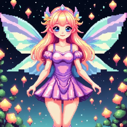 Prompt: Cute pixie pixel art, y2k core style, nostalgic princesscore, tumblr-inspired, high quality, atmospheric lighting, vibrant colors, fairy flying around, pixel art, cute, fairycore, y2k core, nostalgic, princesscore, tumblr, nostalgic vibes