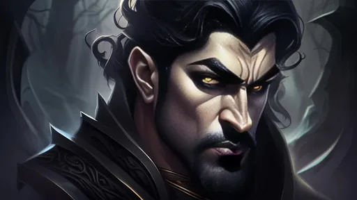 Prompt: Fantasy illustration of a handsome and mysterious man, Persian and Asian, strong, intense dark eyes, big beak nose, long curling black hair, prince of shadows, dark, mischievous, high quality, fantasy, detailed facial features, dark tones, mysterious lighting