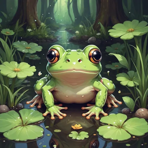 Prompt: fairycore frog cute cottagecore nostalgic pixel art tumblrcore 