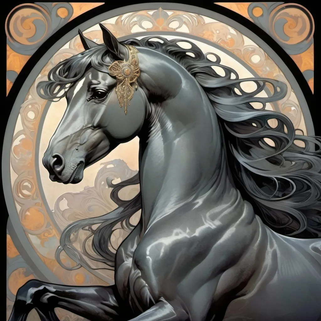 Prompt: dark grey horse majestic