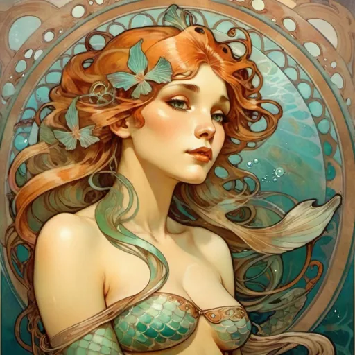 Prompt: mermaid with markings on her skin