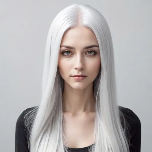 Prompt: woman with long, straight, bright white/silver hair