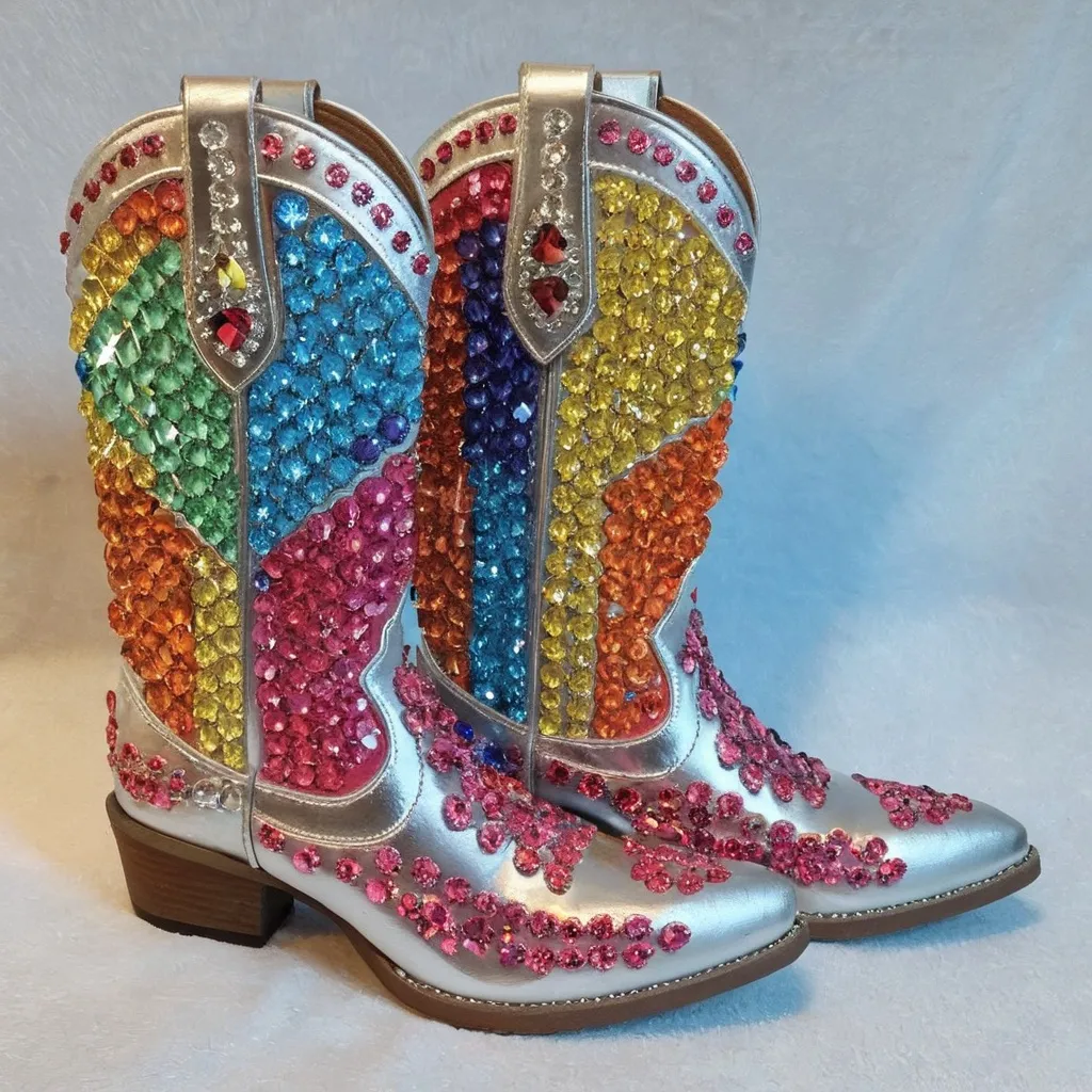 Prompt: dolly inspired rainbow rhinestone cowgirl