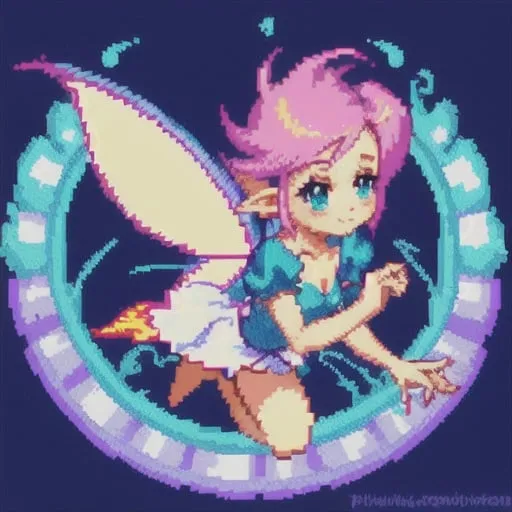 Prompt: Cute pixie pixel art, y2k core style, nostalgic princesscore, tumblr-inspired, high quality, atmospheric lighting, vibrant colors, fairy flying around, pixel art, cute, fairycore, y2k core, nostalgic, princesscore, tumblr, nostalgic vibes