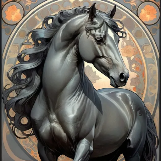 Prompt: dark grey horse majestic