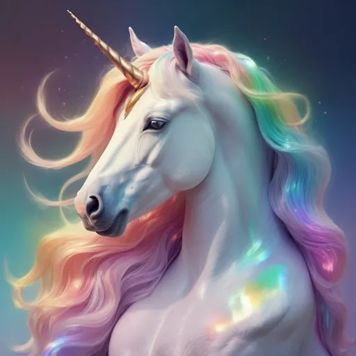 Prompt: Rainbow unicorn goddess, digital painting, ethereal horn, flowing mane, majestic presence, vibrant and surreal, mythical creature, magical aura, iridescent colors, high quality, fantasy, pastel tones, dreamy lighting