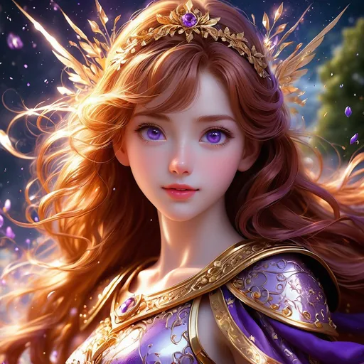 Prompt: Full body visible, oil painting, young 22 years old Human pale freckly girl, pale-skinned-female, ((beautiful detailed face and glowing anime purple eyes)), long auburn hair, rosy cheeks, sly grin, looking at the viewer, queen wearing Tyrian purple dress, raising her holy scepter to the sky, intricate hyper detailed hair, intricate hyper detailed eyelashes, intricate hyper detailed shining pupils, #3238, UHD, hd , 8k eyes, detailed face, big anime dreamy eyes, 8k eyes, intricate details, insanely detailed, masterpiece, cinematic lighting, 8k, complementary colors, golden ratio, octane render, volumetric lighting, unreal 5, artwork, concept art, cover, top model, light on hair colorful glamourous hyperdetailed ((Battlefield)) background, intricate hyperdetailed battlefield, ultra-fine details, hyper-focused, deep colors, dramatic lighting, ambient lighting god rays | by sakimi chan, artgerm, wlop, pixiv, tumblr, instagram, deviantart