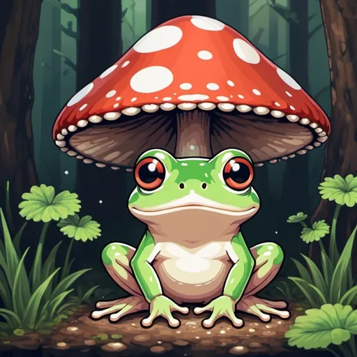 Prompt: fairycore frog cute cottagecore nostalgic pixel art tumblrcore frog sitting under a mushroom cute pixel art