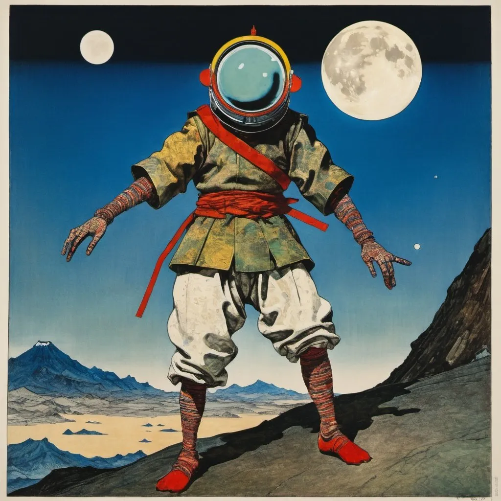 Prompt: moonwalker, ukiyo-e by max ernst and schiele,  vivid colors