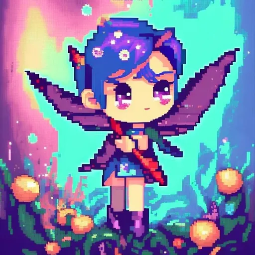 Prompt: Cute pixie pixel art in y2k core style, nostalgic princesscore, tumblr-inspired, high quality, pixel art, cute, fairycore, y2k core, nostalgic, princesscore, tumblr, vibrant colors, nostalgic vibes, atmospheric lighting, a fairy flying around