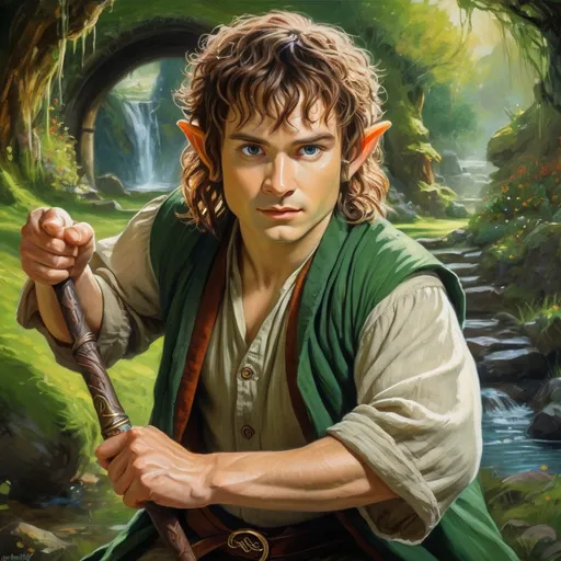 Prompt: Goku depicted as a hobbit, detailed facial features, oil painting, lush green surroundings, vibrant colors, high quality, fantasy, detailed hair and facial features, hobbit attire, martial arts poses, dynamic and action-packed, vibrant and warm lighting, rich and vibrant colors, fantasy, oil painting, martial arts, detailed facial features, hobbit attire, dynamic poses, lush green surroundings, vibrant colors, action-packed, high quality, lord of the rings