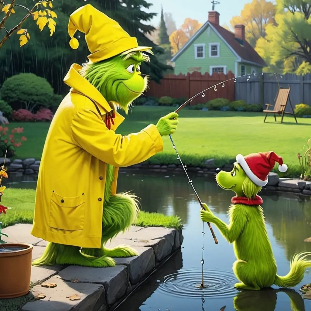 Dr. Seuss Grinch painting with man wearing a yellow...