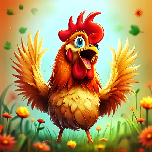 Prompt: (eye-catching logo), energetic and healthy chicken in motion, symbolizing freedom and natural living, vibrant colors, organic feel, warm tones, clean lines, modern design, fresh, appealing aesthetics, professional, emphasizes free-range quality, suitable for marketing, high resolution, sharp detail, engaging and memorable.