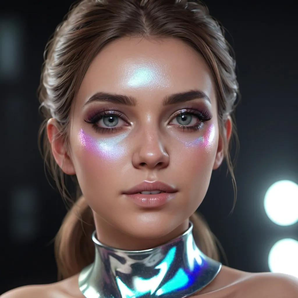 Prompt: Female portrait, holographic makeup, professional, unreal engine, 4k 