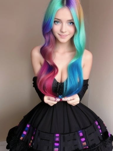 Prompt: Cute, multi color hair, beautiful girl, 