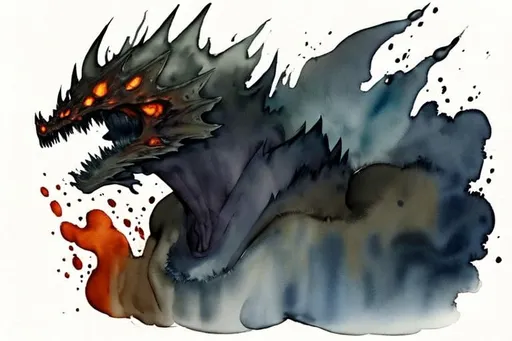 Prompt: Please create a monster manual page, I want ominous watercolour Elemental beasts with smokey watercolour effects surrounding the creature. Coffee torn background. Raging Fire and Water Elemental Beasts