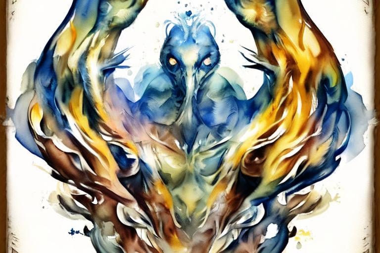 Prompt: Please create a monster manual page baking, I want a faint watercolour avian beast with smokey watercolour effects