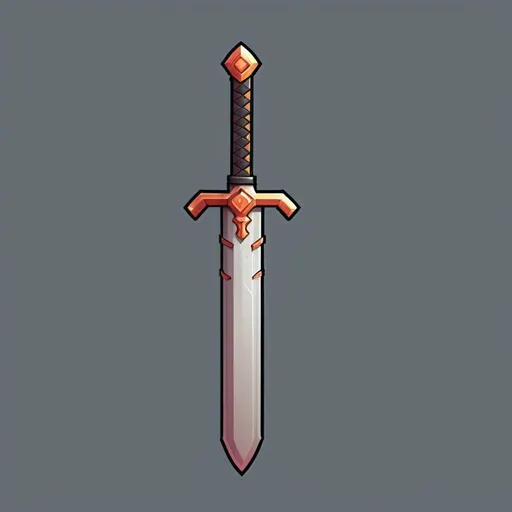 Prompt: Design a pixelated icon for the Weapon parts shop in the first-person sword combat game. The icon should be simple yet recognizable, representing the concept of sword building or enhancement. Consider incorporating elements such as swords and their individual pieces, circuitry, or futuristic symbols to convey the technological aspect of the Swords. The icon should be visually appealing and easily distinguishable when displayed above the shop interface.