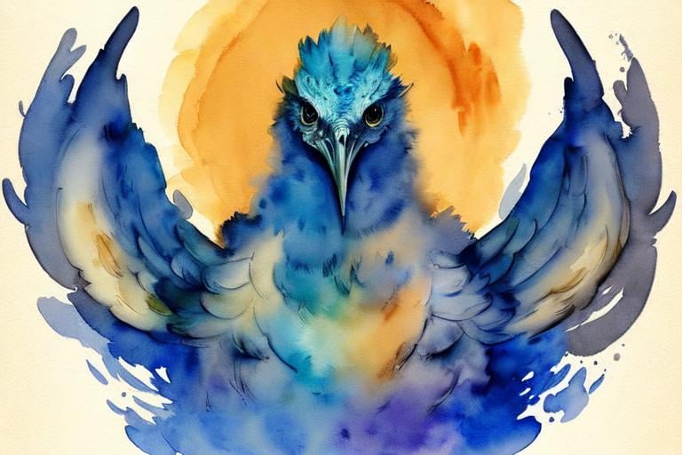 Prompt: Please create a monster manual page baking, I want a faint watercolour avian beast with smokey watercolour effects