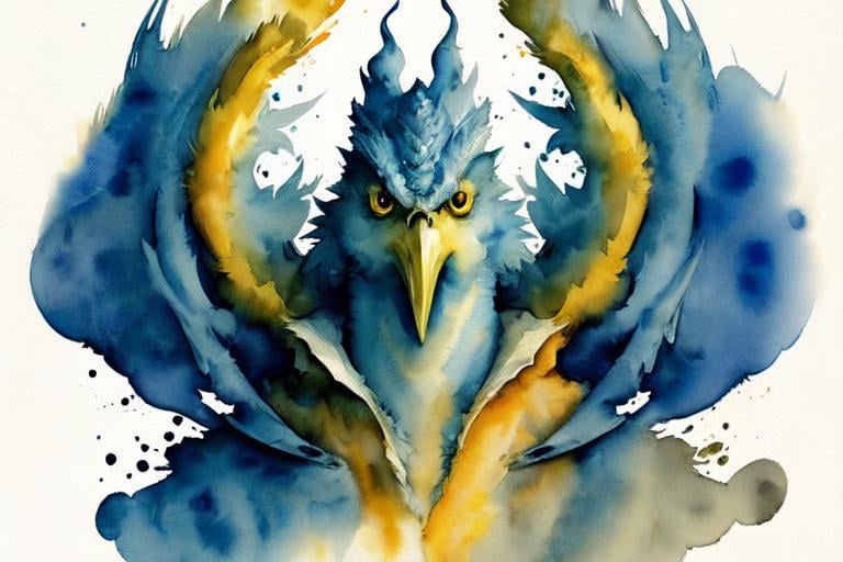 Prompt: Please create a monster manual page baking, I want a faint watercolour avian beast with smokey watercolour effects