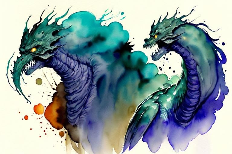 Prompt: Please create a monster manual page, I want ominous watercolour 
Ent beasts with smokey watercolour effects surrounding the creature. Coffee torn background. 