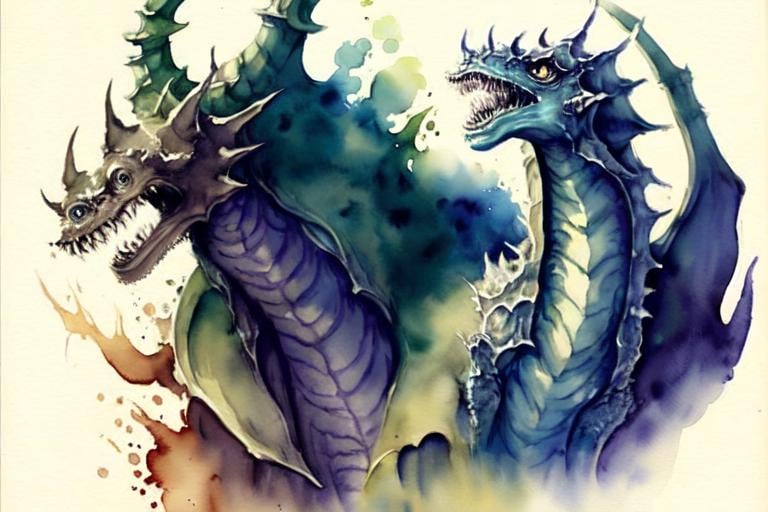 Prompt: Please create a monster manual page, I want ominous watercolour 
fantasy Kraken creatures with smokey watercolour effects surrounding the creature. Coffee torn background. 