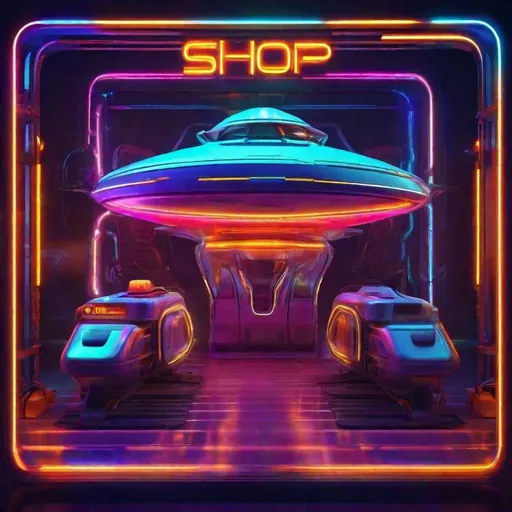 Prompt: Futuristic neon shop sign in space ship style, vibrant neon lights, sleek and reflective surface, glowing letters, high-tech design, cosmic backdrop, sci-fi, futuristic, vibrant colors, ultra-detailed, professional, dynamic lighting, space ship style,
"SHOP"