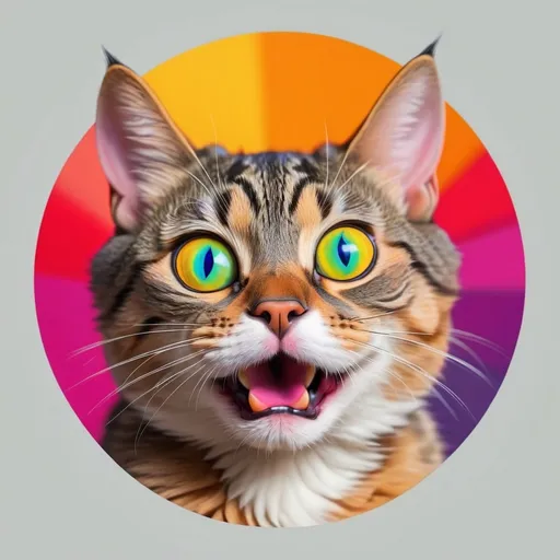 Prompt: Funny looking cat in a circle with vibrant colors