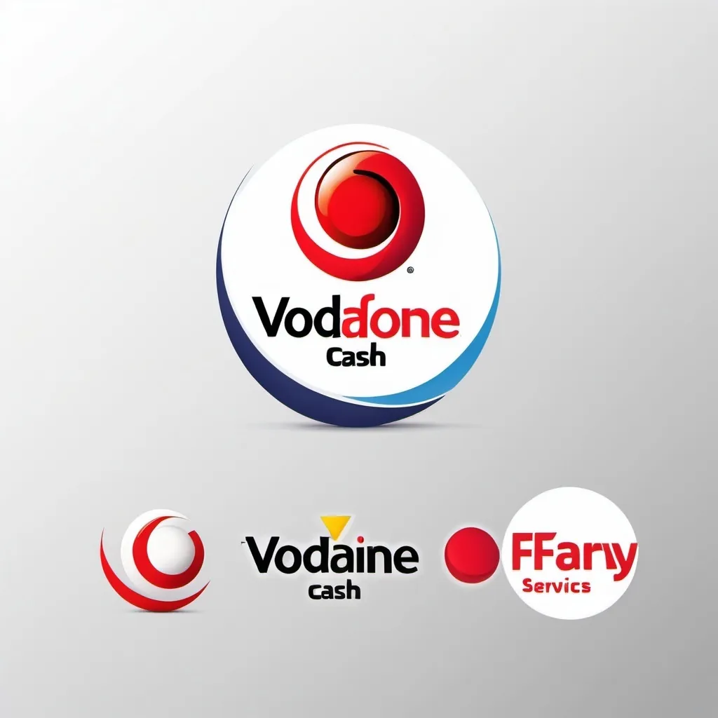 Prompt: A logo that combines Vodafone Cash and Fawry services, with a simple design that combines the colors red, white, blue, and yellow, with financial symbols that represent fast exchange and security.