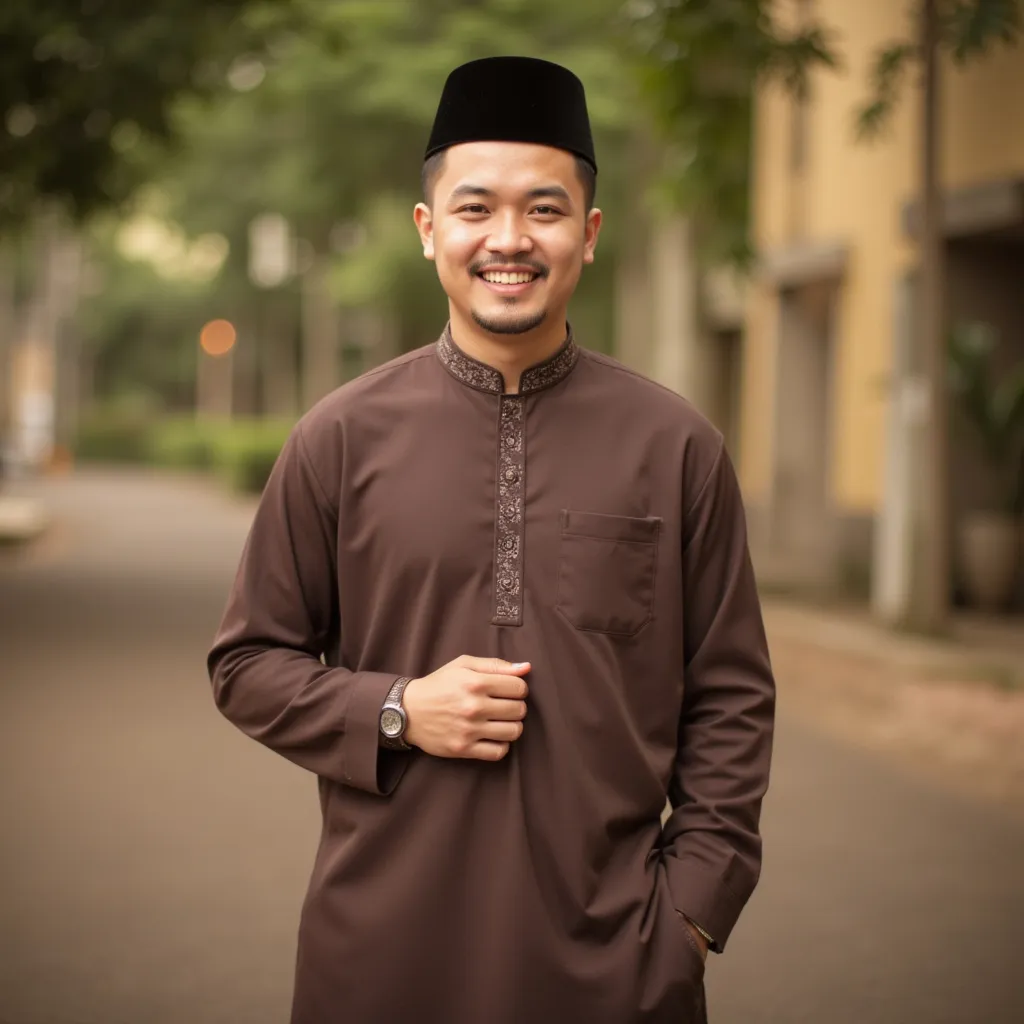 Prompt: A baju melayu that often dressed on Malaysian Eid Day in coffee colour 