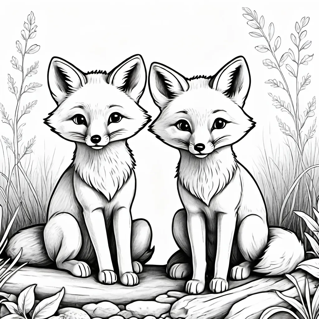 Cute foxes to color in for kids