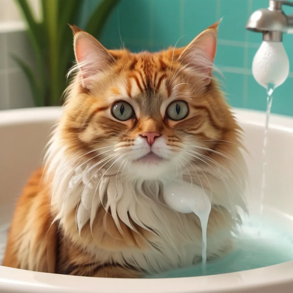 Prompt: peux tu créer un chat entrain de se laver avec du shampoing 