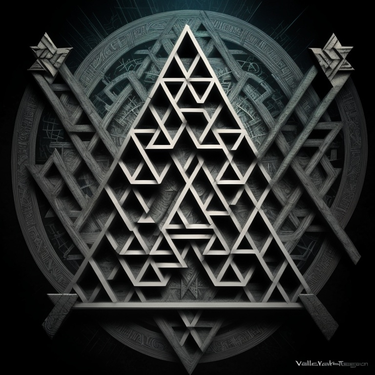 Prompt: Progressive metal artwork, valknut